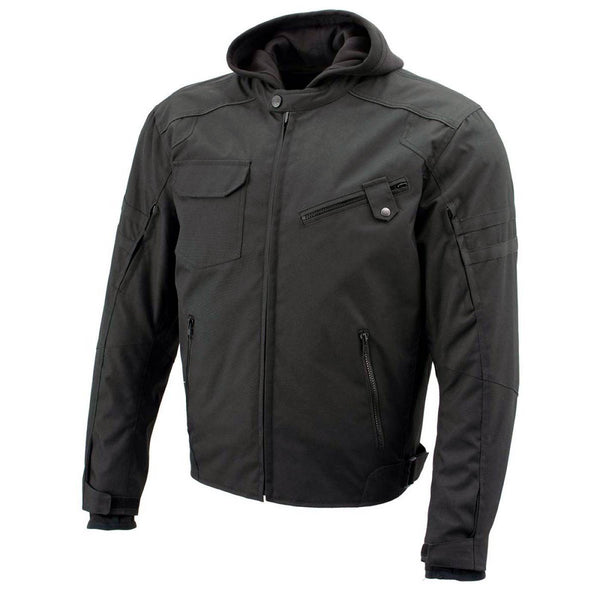 Milwaukee Leather Men's Flight 1300D Nylon Motorcycle Jacket with CE Armor and Removable Hoodie - MPM17017
