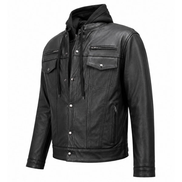 Milwaukee Leather Men's Leather Shirt Jacket with Removable Hoodie and Patch Access - MLM1614