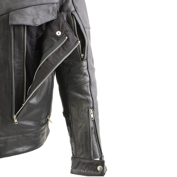 Milwaukee Leather LKM1700 Men's Premium Black Buffalo Leather Cruiser Motorcycle Jacket with CE Armort Protection