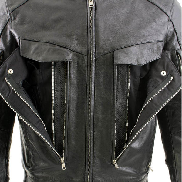 Milwaukee Leather LKM1700 Men's Premium Black Buffalo Leather Cruiser Motorcycle Jacket with CE Armort Protection