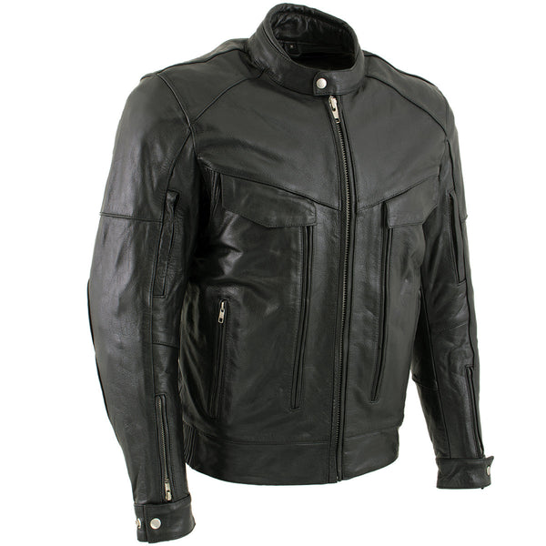 Milwaukee Leather LKM1700 Men's Premium Black Buffalo Leather Cruiser Motorcycle Jacket with CE Armor Protection