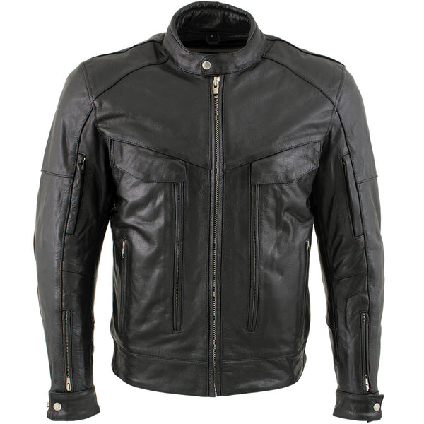 Milwaukee Leather LKM1700 Men's Premium Black Buffalo Leather Cruiser Motorcycle Jacket with CE Armort Protection