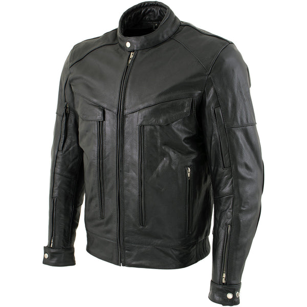 Milwaukee Leather LKM1700 Men's Premium Black Buffalo Leather Cruiser Motorcycle Jacket with CE Armor Protection