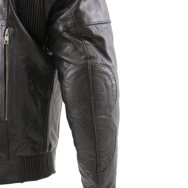 Milwaukee Leather LKM1700 Men's Premium Black Buffalo Leather Cruiser Motorcycle Jacket with CE Armort Protection