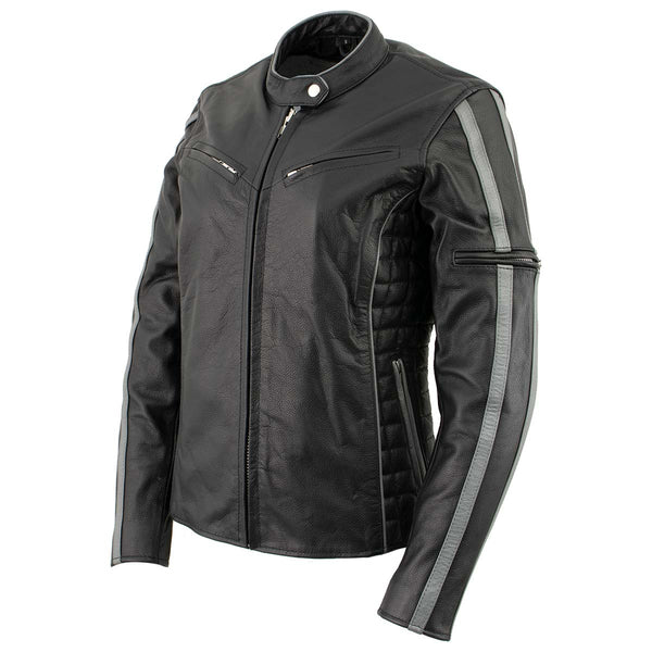 Milwaukee Leather LKL27000 Women’s  Black with Silver Multi Vented Leather Motorcycle Jacket
