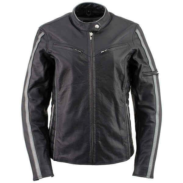 Milwaukee Leather LKL27000 Women’s  Black with Silver Multi Vented Leather Motorcycle Jacket