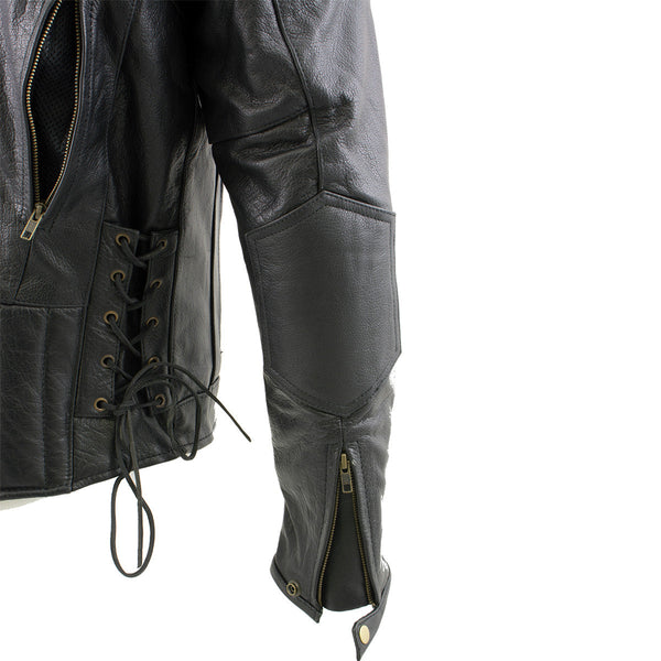 Milwaukee Leather LKM17002 Men's Premium Top Grade Black Leather Motorcycle Riders Jacket w/  Zip-Out Lining