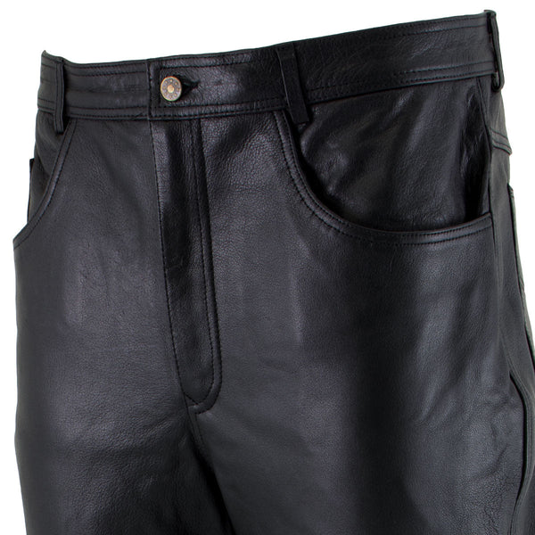 Milwaukee Leather LKM5716 Men's Classic Black Premium Leather Fitted Casual Biker Leather Pants