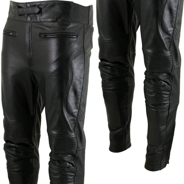 Milwaukee Leather LKM5713 Men's Premium Black Cowhide Leather Racing Pants w/ CE Armor Knee Protection