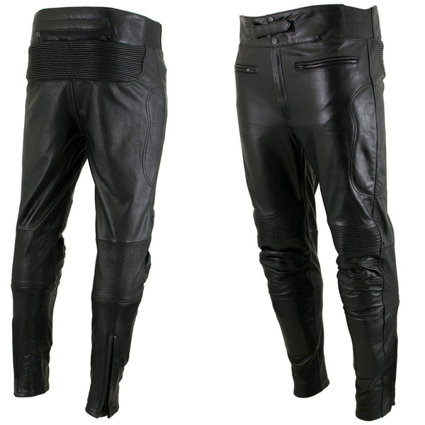 Milwaukee Leather LKM5713 Men's Premium Black Cowhide Leather Racing Pants w/ CE Armor Knee Protection
