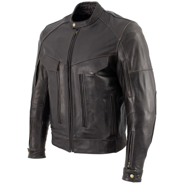Milwaukee Leather LKM7006 Men's Classic Retro Distressed Brown Leather Jacket with CE Armor Protection