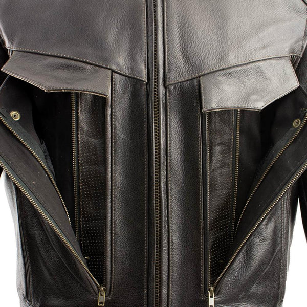 Milwaukee Leather LKM7006 Men's Classic Retro Distressed Brown Leather Jacket with CE Armor Protection