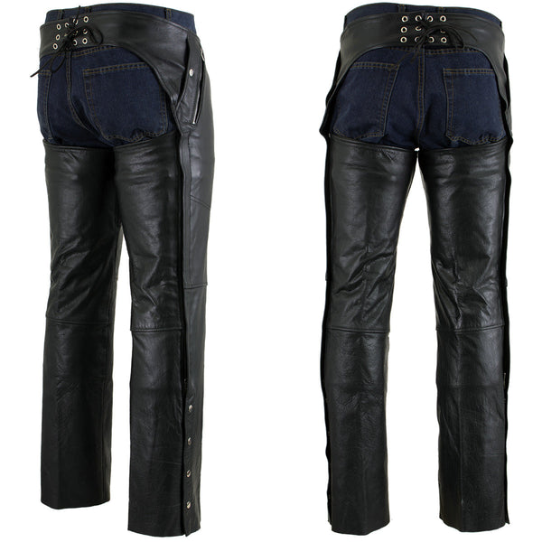 Milwaukee Leather LKM5714 Men's Black Premium Leather Motorcycle Riding Chaps w/ Removable Insulating Liner