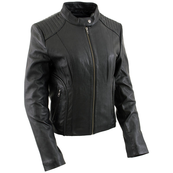 Milwaukee Leather LKL2735 Women's Black Premium Leather Scuba Style Biker Jacket w/ Mandarin Collar