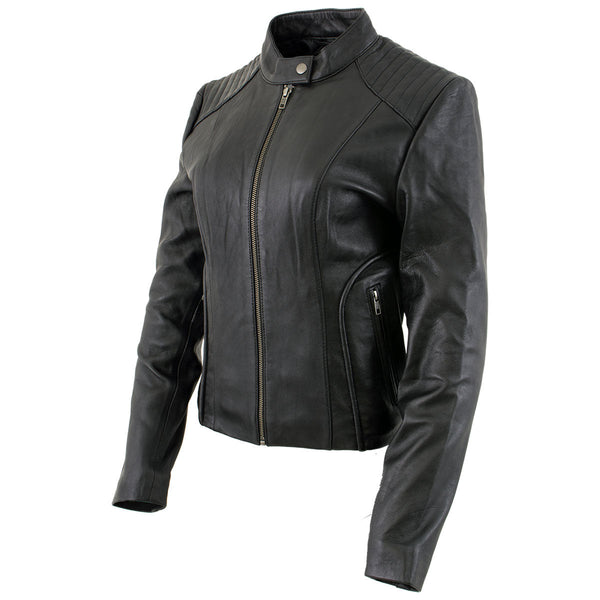 Milwaukee Leather LKL2735 Women's Black Premium Leather Scuba Style Biker Jacket w/ Mandarin Collar