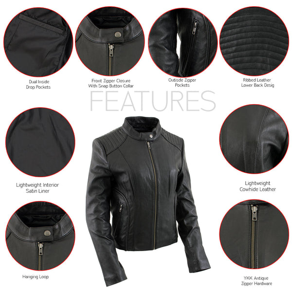 Milwaukee Leather LKL2735 Women's Black Premium Leather Scuba Style Biker Jacket w/ Mandarin Collar