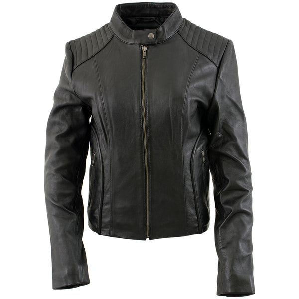 Milwaukee Leather LKL2735 Women's Black Premium Leather Scuba Style Biker Jacket w/ Mandarin Collar