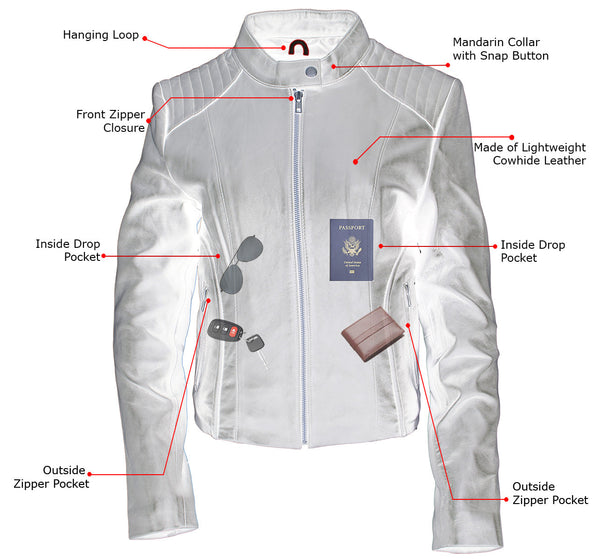 Milwaukee Leather LKL2738 Women's Red Premium Leather Scuba Style Biker Jacket w/ Mandarin Collar