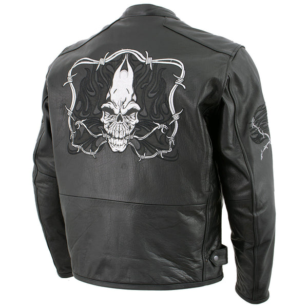 Milwaukee Leather LKM17008 Men's Premium Black Reflective Skulls Cruiser Style Motorcycle Jacket w/ CE Armor