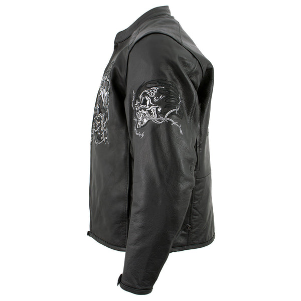 Milwaukee Leather LKM17008 Men's Premium Black Reflective Skulls Cruiser Style Motorcycle Jacket w/ CE Armor
