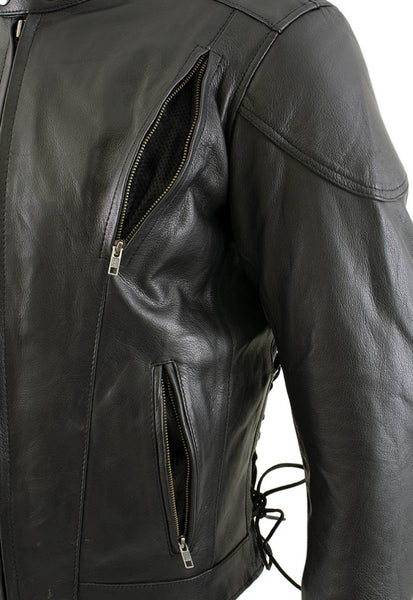 Milwaukee Leather LKM7009 Men's Flying Mayhem Skull Premium Black Leather Motorcycle Riders Jacket w/ CE Armor Protection
