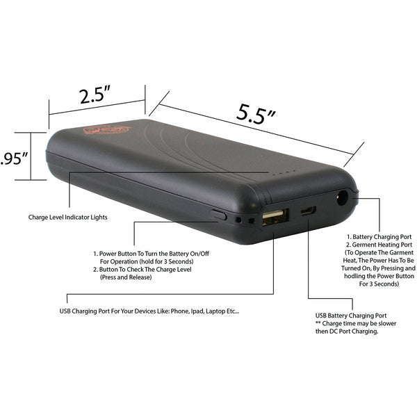Milwaukee Leather - Nexgen Heat Heated Gear 7.4V 10000mAh Rechargeable Battery Pack w/ Wall Charger-BAS-7410000H
