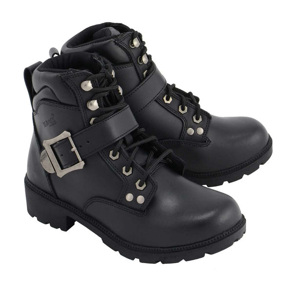 M Boss Apparel BOS49301 Women's 7-Inch Black Road Captain Leather Motorcycle Boots