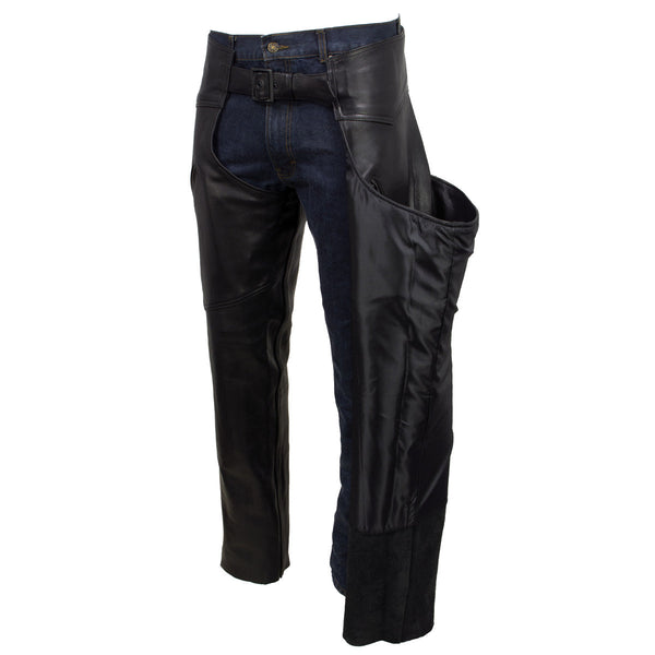 Milwaukee Leather USA MADE MLCHM5001 Men's Black Cloak Classic Premium Leather Motorcycle Chaps