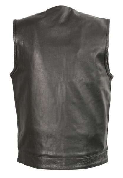 Club Vest CVM3711 Men’s Black Leather Vest with Seamless Back Design