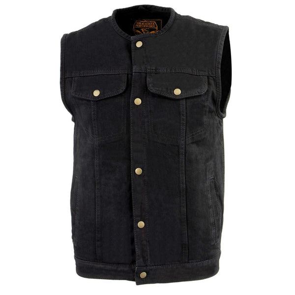 Biker's Edge DM1937 Men's Black Snap Front Denim Club Style Motorcycle Biker Rider Vest