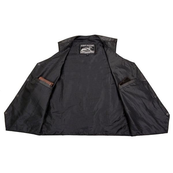 Event Leather EL1310GO Men's Classic Western Style Snap Button Black Motorcycle Riders Leather Vest