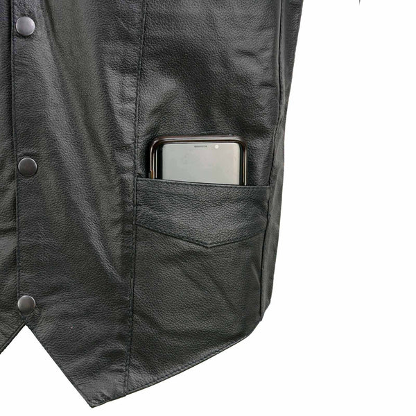 Event Leather EL1310GO Men's Black Leather Classic Snap Button Biker Vest
