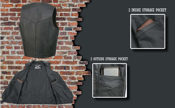 Event Leather EL1310GO Men's Black Leather Classic Snap Button Biker Vest