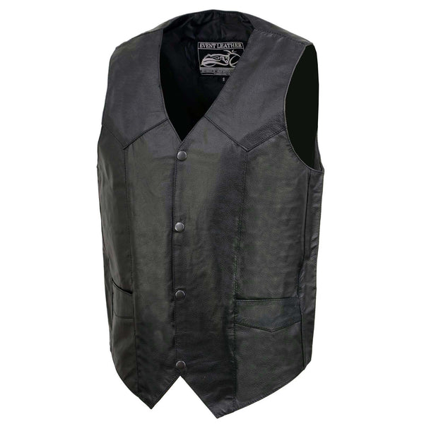Event Leather EL1310GO Men's Classic Western Style Snap Button Black Motorcycle Riders Leather Vest
