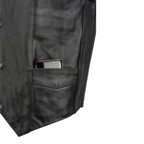 Event Leather EL5310 Men's Classic Black Leather Vest with Snap Button Closure
