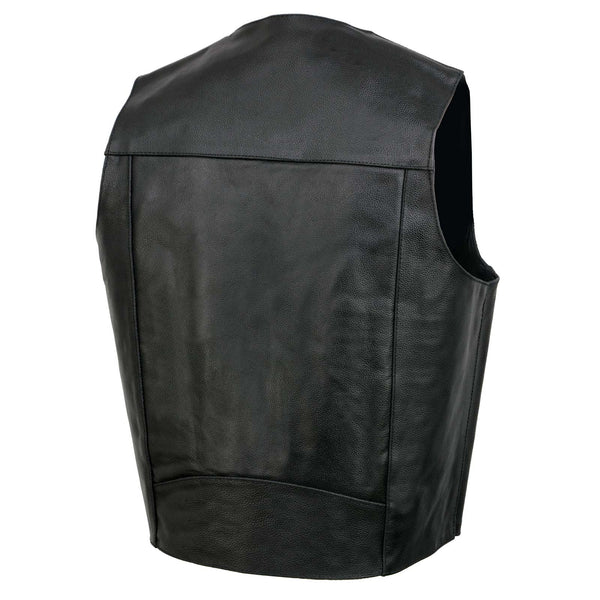 Event Leather EL5310 Men's Classic Black Leather Vest with Snap Button Closure
