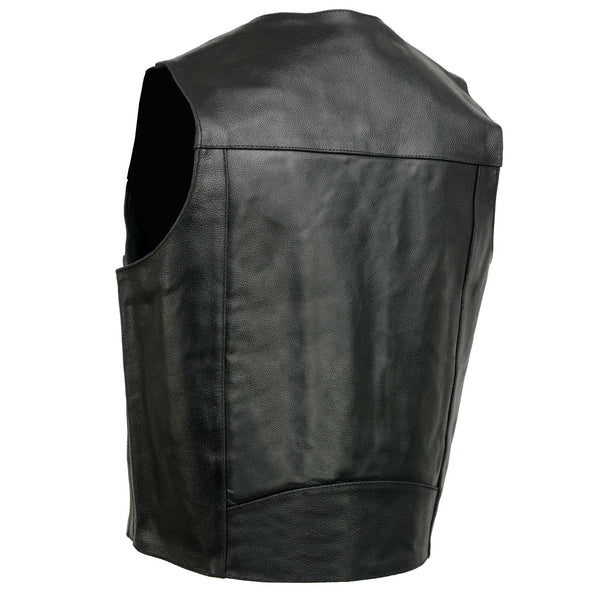 Event Leather EL5310 Men's Classic Black Leather Vest with Snap Button Closure