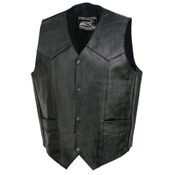 Event Leather EL5310 Men's Classic Black Leather Vest with Snap Button Closure