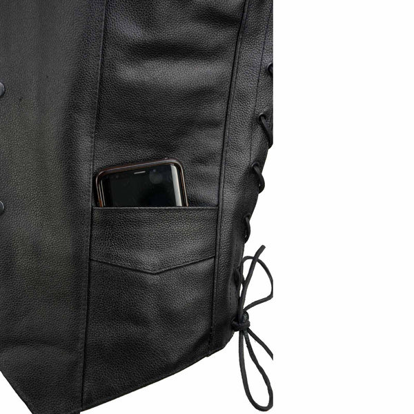 Event Leather EL5315 Men's Black Motorcycle Riders Leather Vest for Men w/ Side Lace- Riding Club
