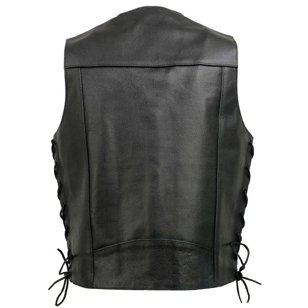 Event Leather EL5315 Men's Black Motorcycle Riders Leather Vest for Men w/ Side Lace- Riding Club