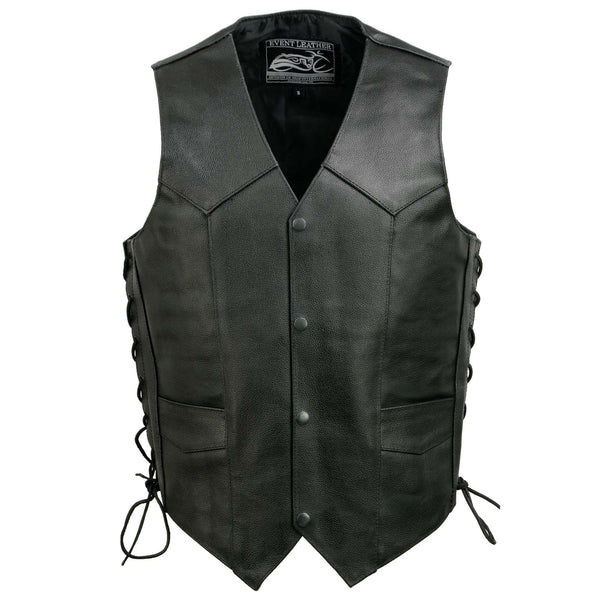 Event Leather EL5315 Men's Black Motorcycle Riders Leather Vest for Men w/ Side Lace- Riding Club