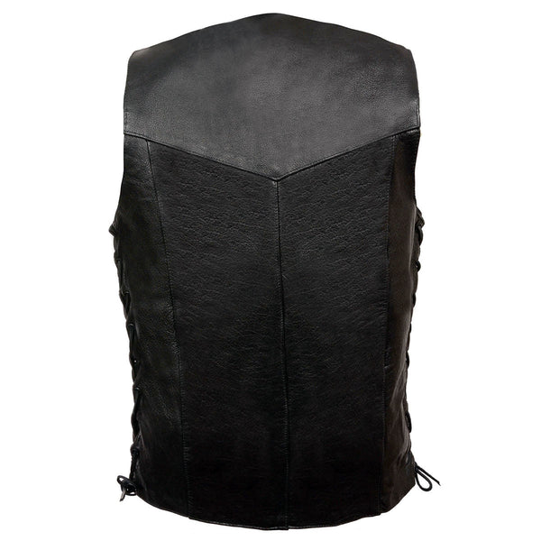 Event Leather EL5315T Men's Black Classic Side Lace Biker Vest in Big and Tall Sizes