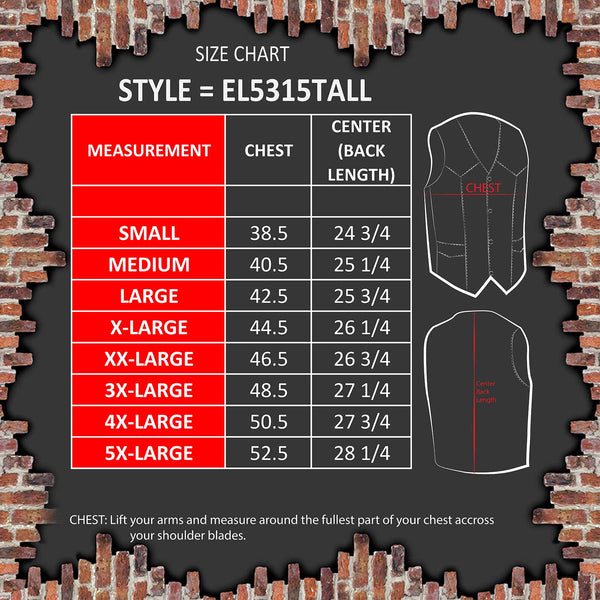 Event Leather EL5315T Men's Black Classic Side Lace Biker Vest in Big and Tall Sizes