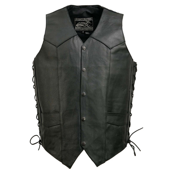Event Leather EL5315T Men's Black Classic Side Lace Biker Vest in Big and Tall Sizes