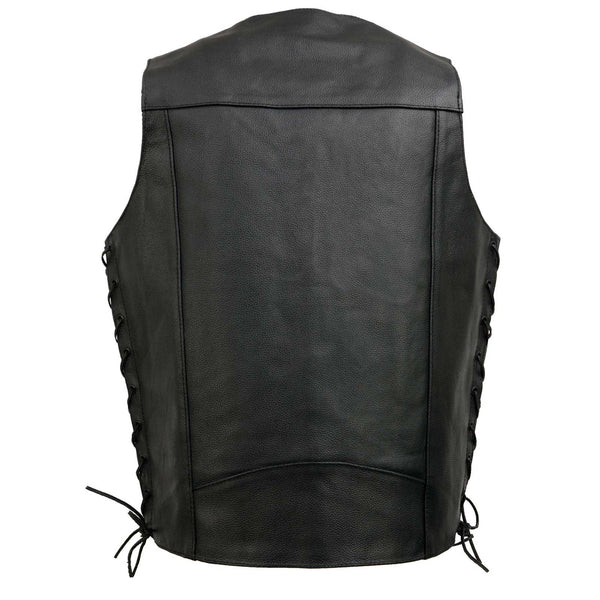 Event Leather EL5315T Men's Black Classic Side Lace Biker Vest in Big and Tall Sizes