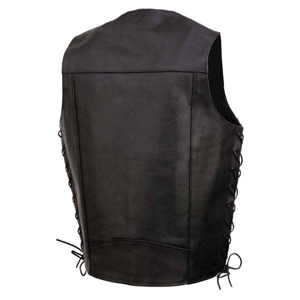 Event Leather EL5315T Men's Black Classic Side Lace Biker Vest in Big and Tall Sizes