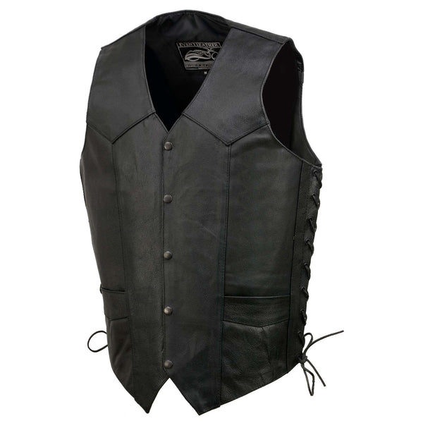 Event Leather EL5315T Men's Black Classic Side Lace Biker Vest in Big and Tall Sizes