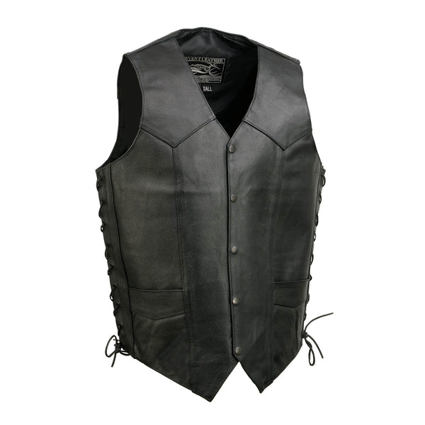 Event Leather EL5315T Men's Black Classic Side Lace Biker Vest in Big and Tall Sizes