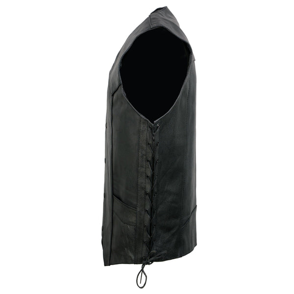 Event Leather EL5315T Men's Black Classic Side Lace Biker Vest in Big and Tall Sizes