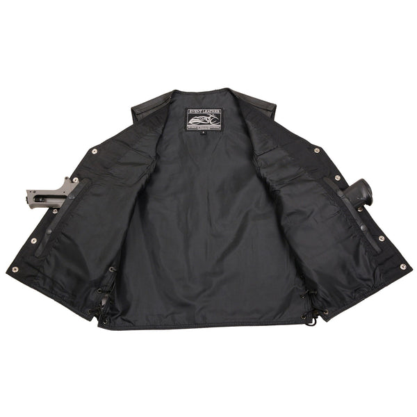 Event Leather EL5360 Men's Black Leather Vest with Denim Style Pockets and Side Lace